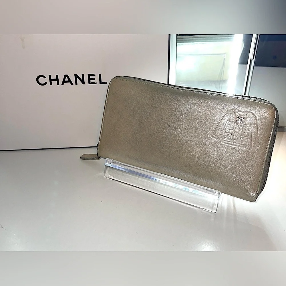 Chanel Long Zip Around Zippy Wallet CC Jacket Motif Leather Champagne Gold RARE - Picture 4 of 17